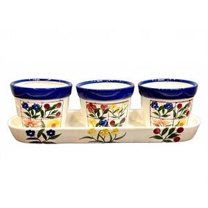 ACK Trading Los Angeles Hand Painted Ceramic Herb Planter Set – 3 Pots with Tray
